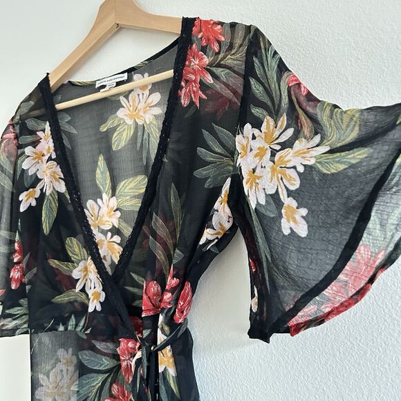 American Eagle Sheer Black Floral Robe Coverup Size M - Picture 5 of 13